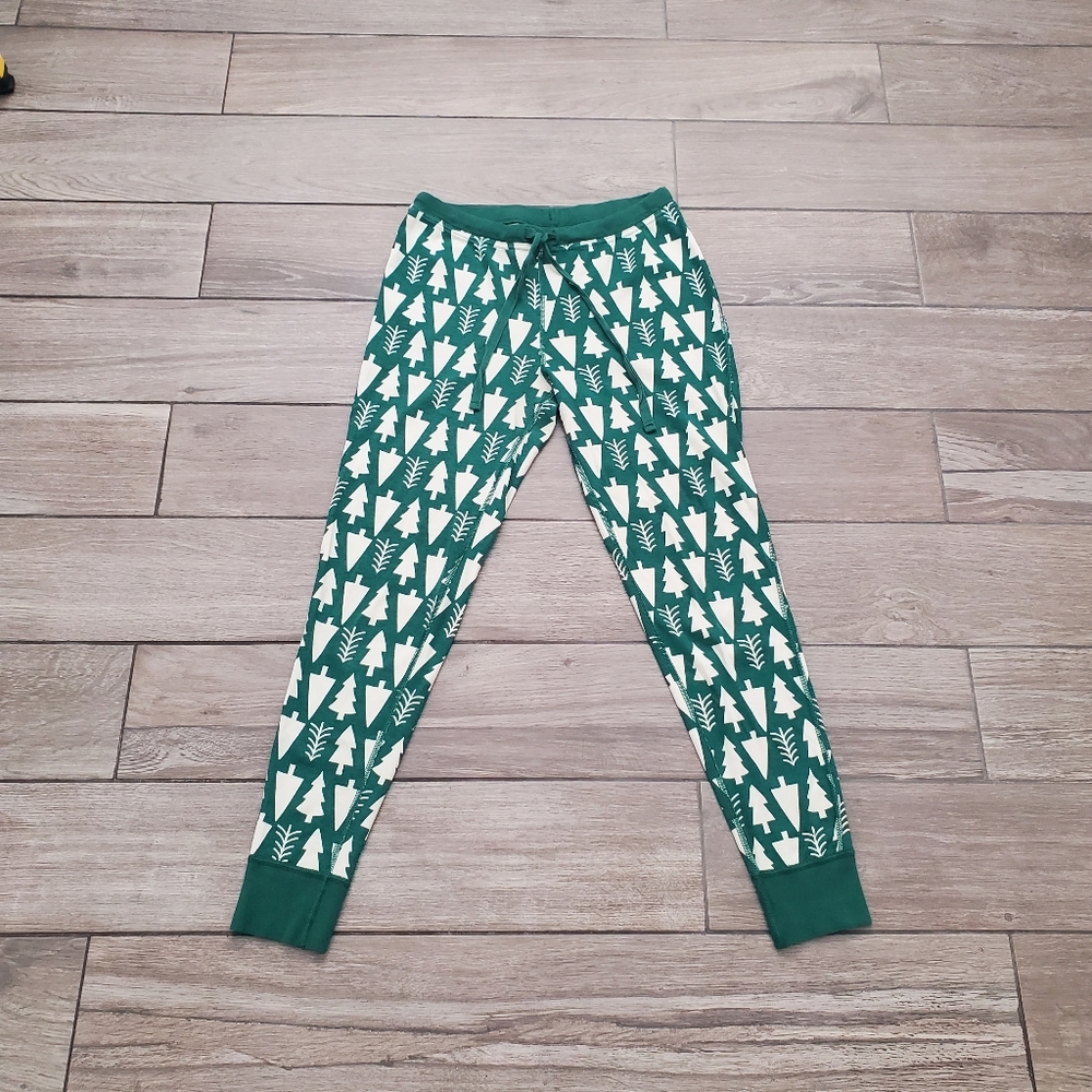 Hanna Andersson women's 100% organic cotton green white pine tree pajama pants M